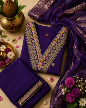 Women V-Neck Zari Embroidery Kurta Set